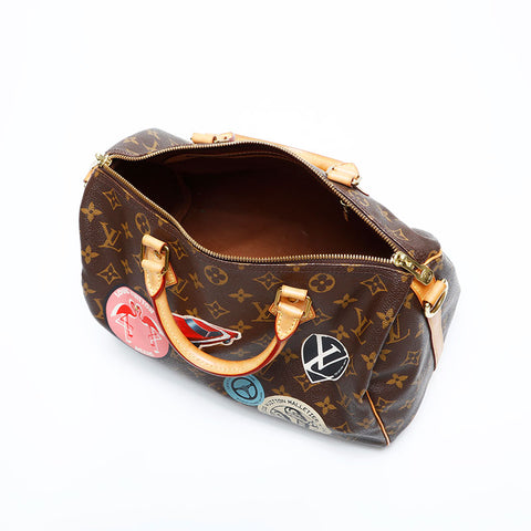 LOUIS VUITTON 2016 Monogram World Tour Speedy Bandouliere 30 Handbag Brown WS23000