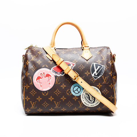 LOUIS VUITTON 2016 Monogram World Tour Speedy Bandouliere 30 Handbag Brown WS23000