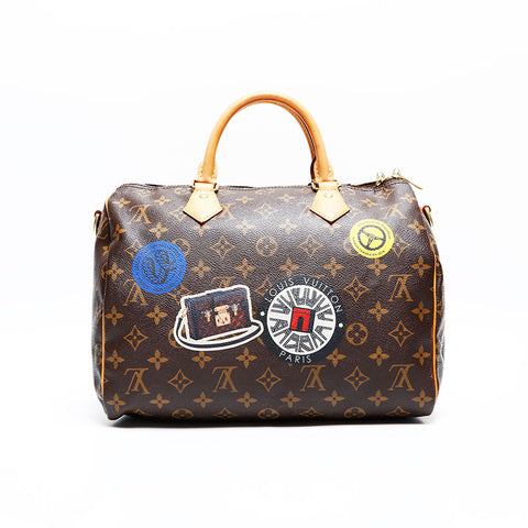 LOUIS VUITTON 2016 Monogram World Tour Speedy Bandouliere 30 Handbag Brown WS23000