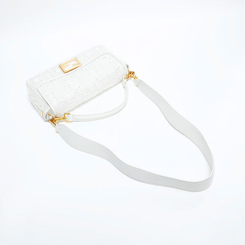 FENDI Mamma Baguette Bijou Beads Shoulder Bag white WS23004