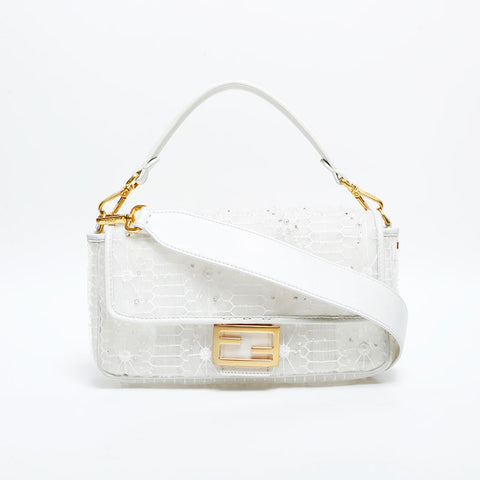 FENDI Mamma Baguette Bijou Beads Shoulder Bag white WS23004