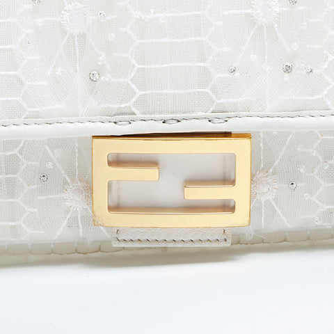 FENDI Mamma Baguette Bijou Beads Shoulder Bag white WS23004