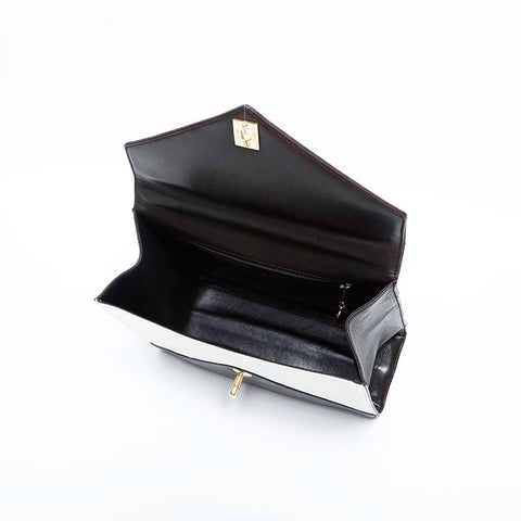 CHANEL No. 5 1997-1999 Leather Two-Tone Letter Flap Handbag black WS23006