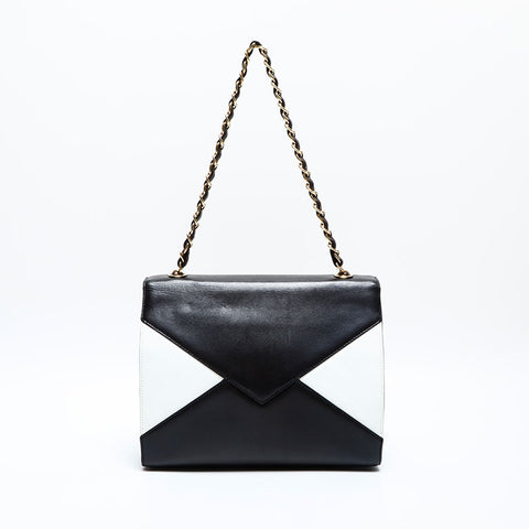 CHANEL No. 5 1997-1999 Leather Two-Tone Letter Flap Handbag black WS23006