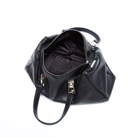 CHANEL No. 7 2002-2003 Chocolate Bar Bowling Bag Handbag black WS23007