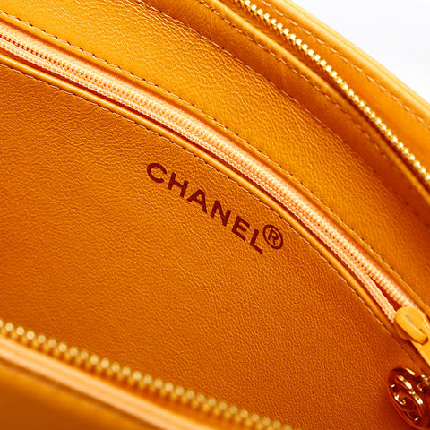 CHANEL No. 5 1997-1999 Logo Lambskin Shoulder Bag yellow WS23008