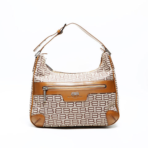 BALENCIAGA Canvas BB Monogram Shoulder Bag beige WS23009