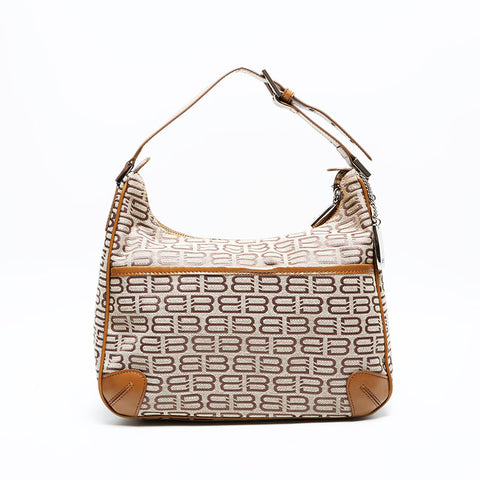 BALENCIAGA Canvas BB Monogram Shoulder Bag beige WS23009