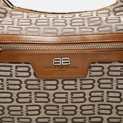 BALENCIAGA Canvas BB Monogram Shoulder Bag beige WS23009