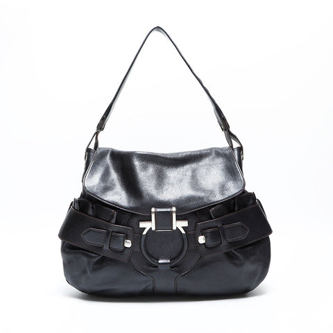 Salvatore Ferragamo Gancini leather Shoulder Bag black WS23019