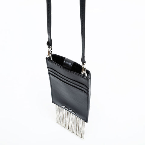 Miu Miu Crystal Leder-Handytasche Umhängetasche schwarz WS23020