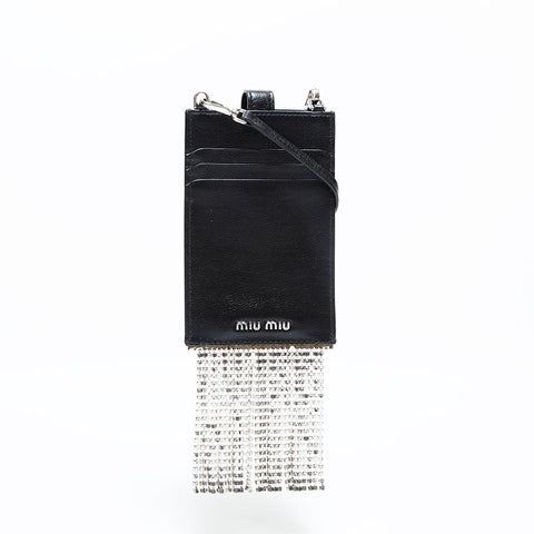 Miu Miu Crystal Leder-Handytasche Umhängetasche schwarz WS23020
