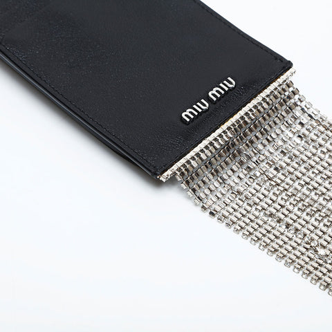 Miu Miu Crystal Leder-Handytasche Umhängetasche schwarz WS23020