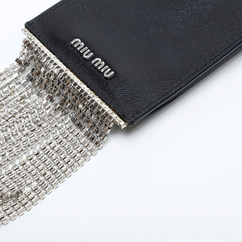 Miu Miu Crystal Leder-Handytasche Umhängetasche schwarz WS23020