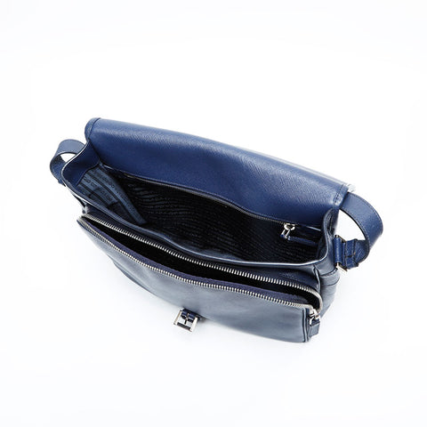 PRADA Sac messager en cuir Saffiano Sac à bandoulière Marine WS23044