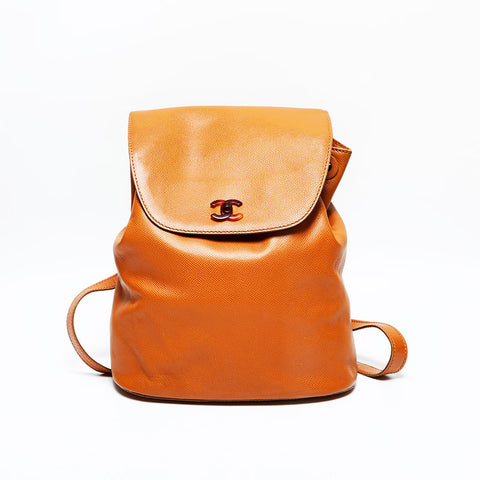 CHANEL No. 5 1997-1999 Caviar Skin Turnlock Backpack  Daypack Brown WS23047