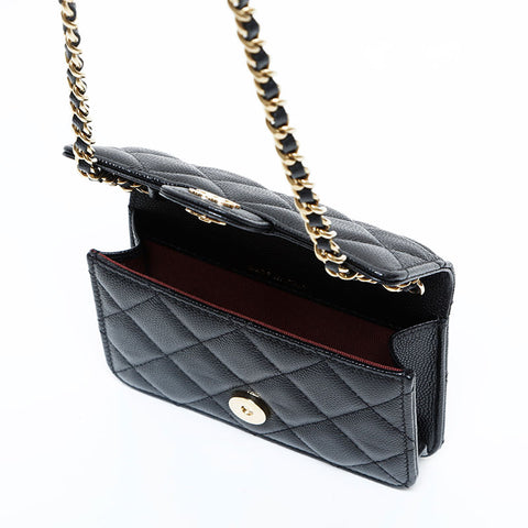 CHANEL No. 31 2021-2022 Caviar Skin Mini Pouch Matelasse Shoulder Bag black WS23048
