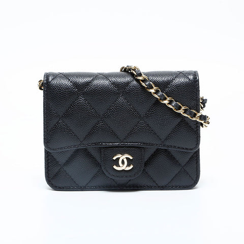 CHANEL No. 31 2021-2022 Caviar Skin Mini Pouch Matelasse Shoulder Bag black WS23048