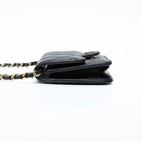 CHANEL No. 31 2021-2022 Caviar Skin Mini Pouch Matelasse Shoulder Bag black WS23048