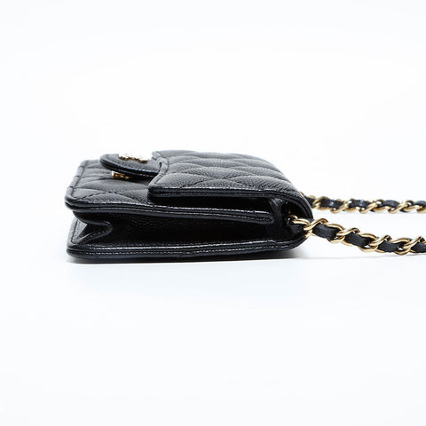 CHANEL No. 31 2021-2022 Caviar Skin Mini Pouch Matelasse Shoulder Bag black WS23048