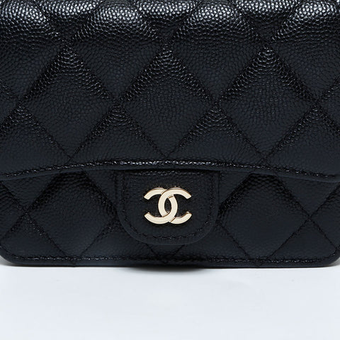 CHANEL No. 31 2021-2022 Caviar Skin Mini Pouch Matelasse Shoulder Bag black WS23048