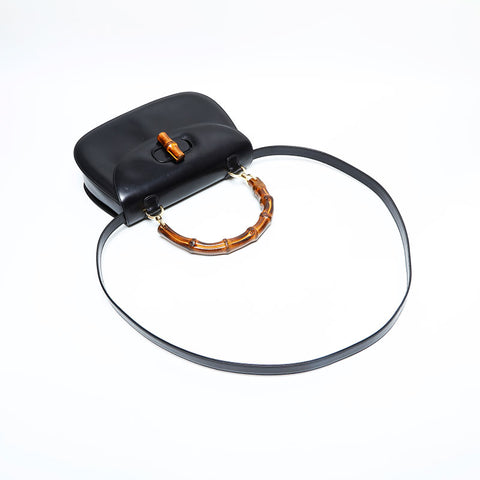 GUCCI Bamboo leather Shoulder Bag black WS23050