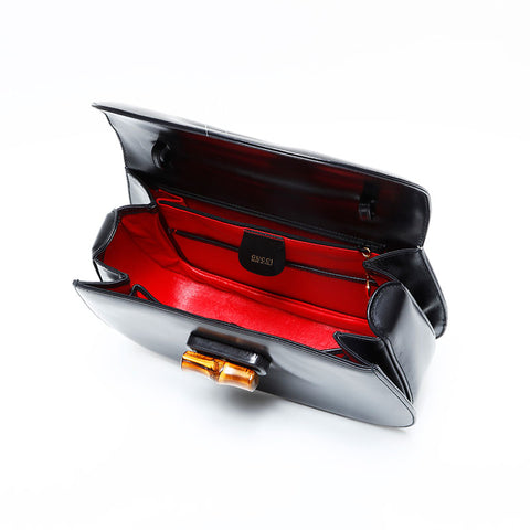 GUCCI Bamboo leather Shoulder Bag black WS23050