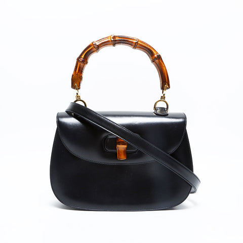 GUCCI Bamboo leather Shoulder Bag black WS23050