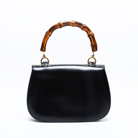 GUCCI Bamboo leather Shoulder Bag black WS23050