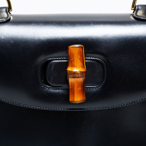 GUCCI Bamboo leather Shoulder Bag black WS23050