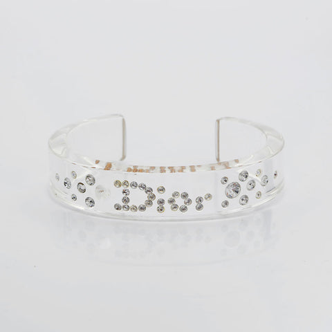 Christian Dior Logo Rhinestone Bangle bracelet clear WS23057