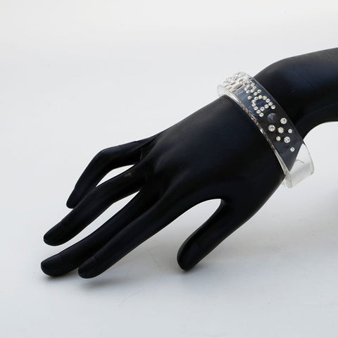 Christian Dior Logo Rhinestone Bangle bracelet clear WS23057
