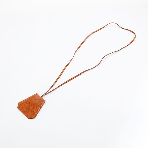 HERMES F engraved 2002 leather clochette Necklace Brown WS23060