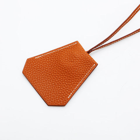 HERMES F engraved 2002 leather clochette Necklace Brown WS23060
