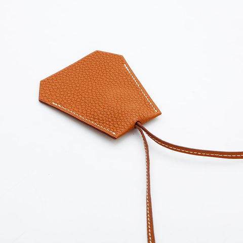HERMES F engraved 2002 leather clochette Necklace Brown WS23060
