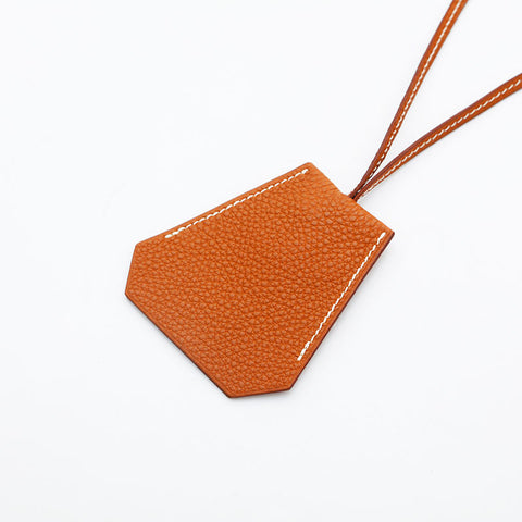 HERMES F engraved 2002 leather clochette Necklace Brown WS23060