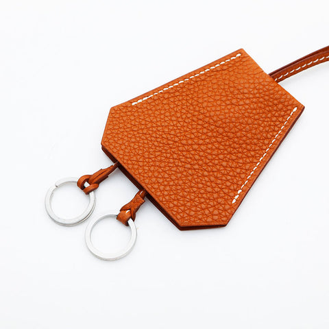 HERMES F engraved 2002 leather clochette Necklace Brown WS23060