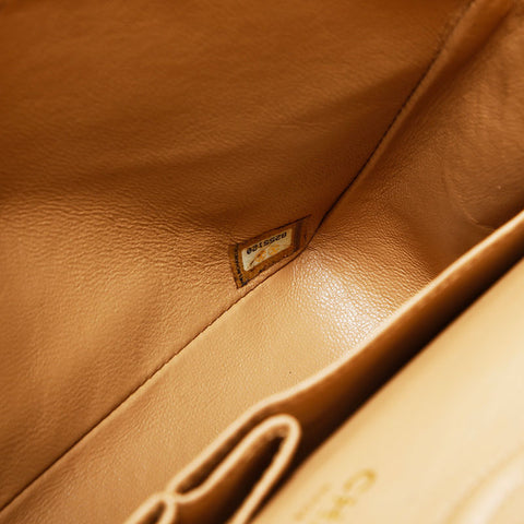 CHANEL No. 8 2003-2004 Caviar Skin Double Flap Matelasse 9.8" Chain Shoulder Bag beige WS23068