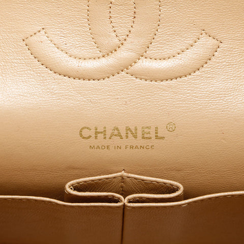 CHANEL No. 8 2003-2004 Caviar Skin Double Flap Matelasse 9.8" Chain Shoulder Bag beige WS23068