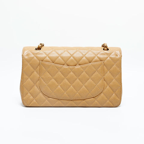 CHANEL No. 8 2003-2004 Caviar Skin Double Flap Matelasse 9.8" Chain Shoulder Bag beige WS23068