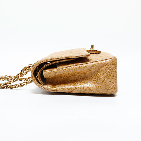CHANEL No. 8 2003-2004 Caviar Skin Double Flap Matelasse 9.8" Chain Shoulder Bag beige WS23068