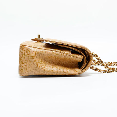 CHANEL No. 8 2003-2004 Caviar Skin Double Flap Matelasse 9.8" Chain Shoulder Bag beige WS23068