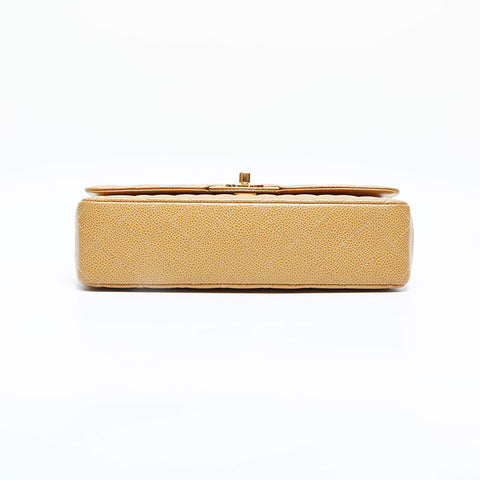 CHANEL No. 8 2003-2004 Caviar Skin Double Flap Matelasse 9.8" Chain Shoulder Bag beige WS23068