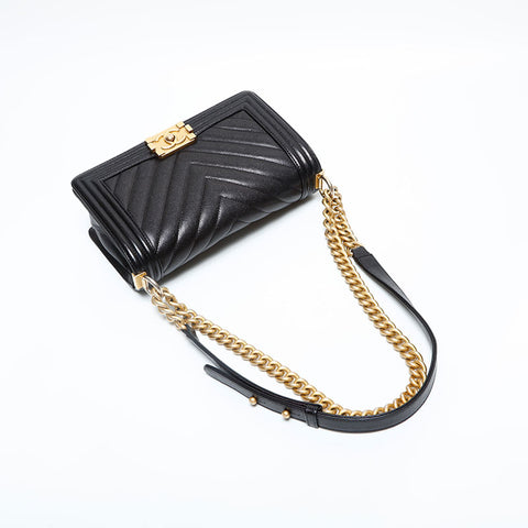CHANEL No. 24 2017-2018 Caviar Skin Boy Chain Shoulder Bag black WS23069