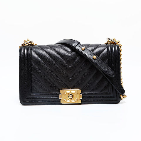 CHANEL No. 24 2017-2018 Caviar Skin Boy Chain Shoulder Bag black WS23069