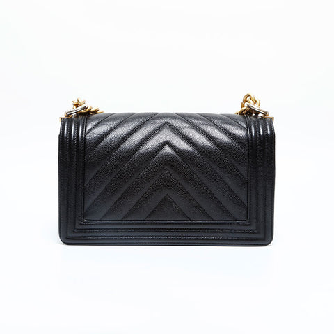 CHANEL No. 24 2017-2018 Caviar Skin Boy Chain Shoulder Bag black WS23069