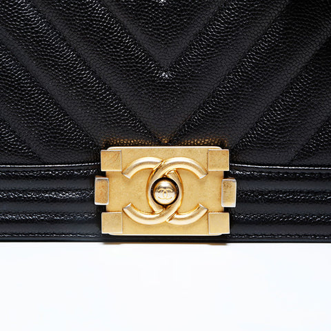 CHANEL No. 24 2017-2018 Caviar Skin Boy Chain Shoulder Bag black WS23069