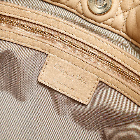 Christian Dior Cannage Lambskin Chain Tote Shoulder Bag beige WS23070