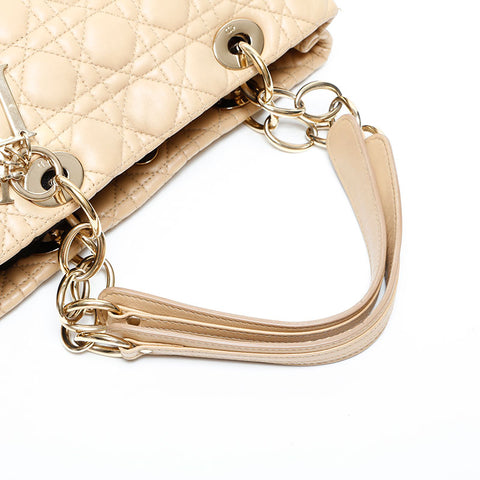 Christian Dior Cannage Lambskin Chain Tote Shoulder Bag beige WS23070