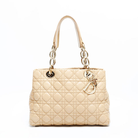 Christian Dior Cannage Lambskin Chain Tote Shoulder Bag beige WS23070